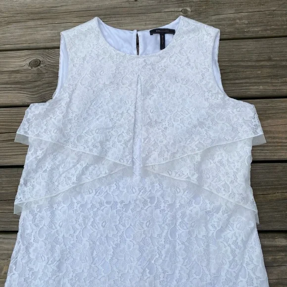 BCBGMaxAzria | Dresses | Bcbgmaxazria White Lace Mini Dress Tulle Accent  Size Large | Poshmark